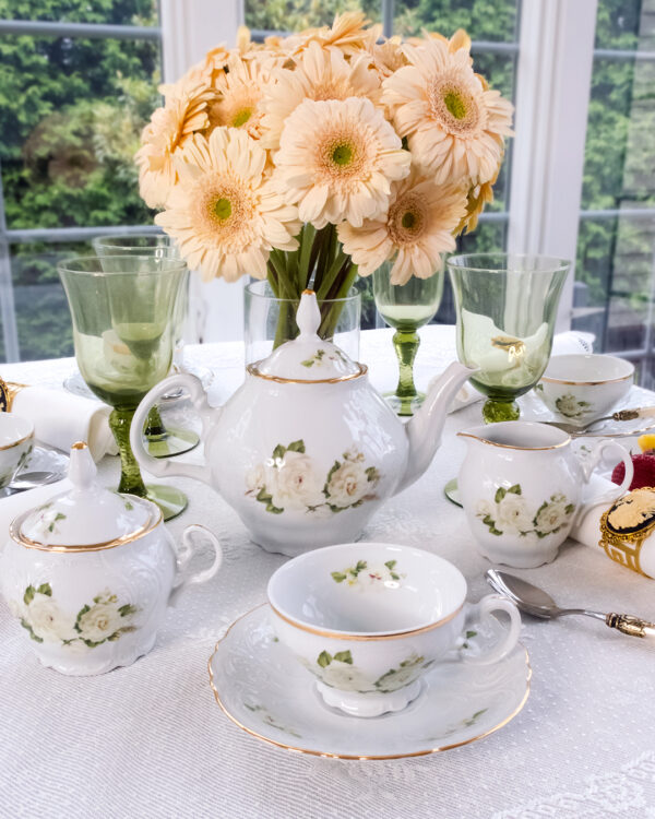 Bernadotte White Roses Tea Service 4x5